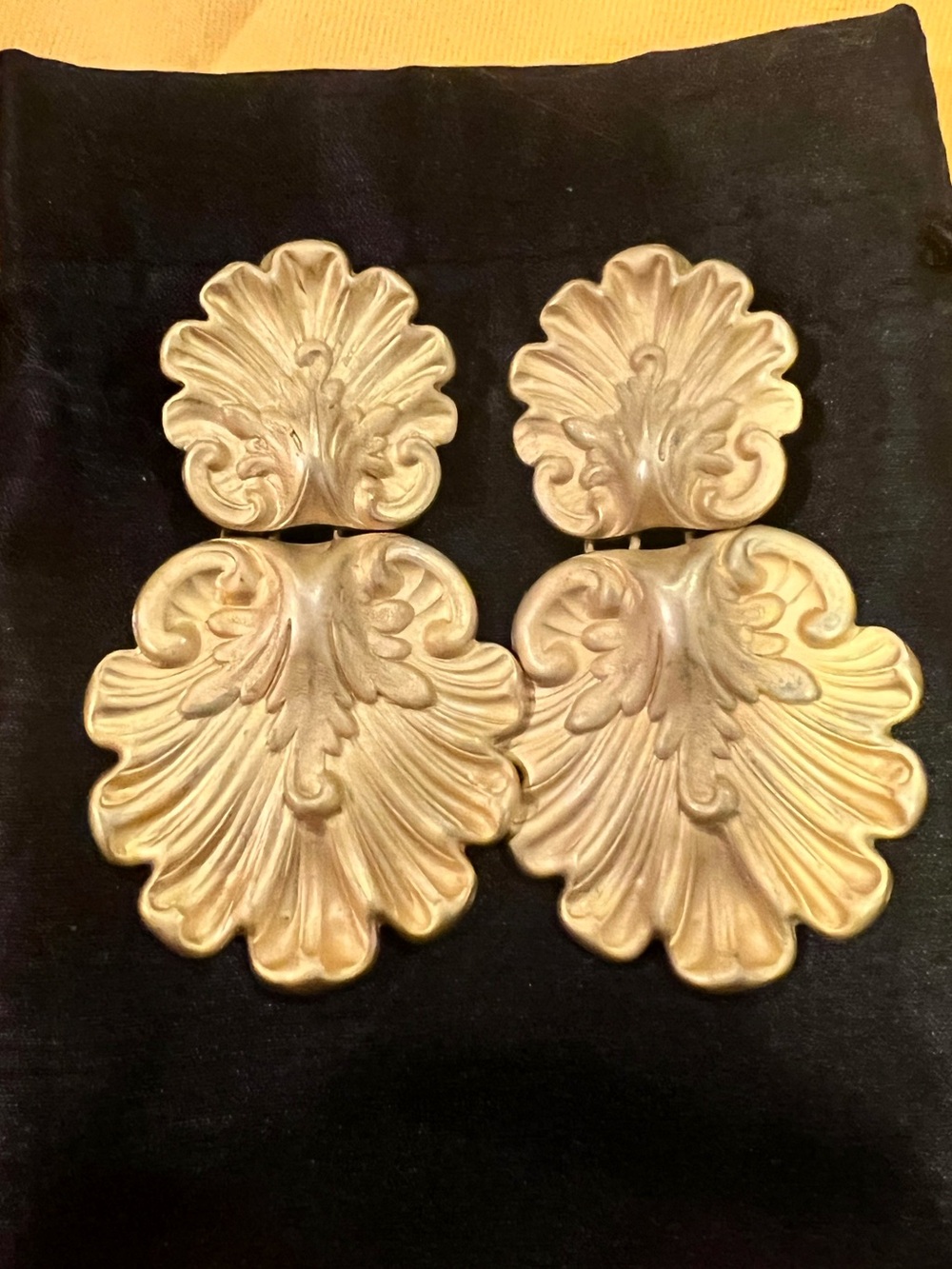 Vintage 1980s Ornate Gold-Tone Floral Drop Earrings